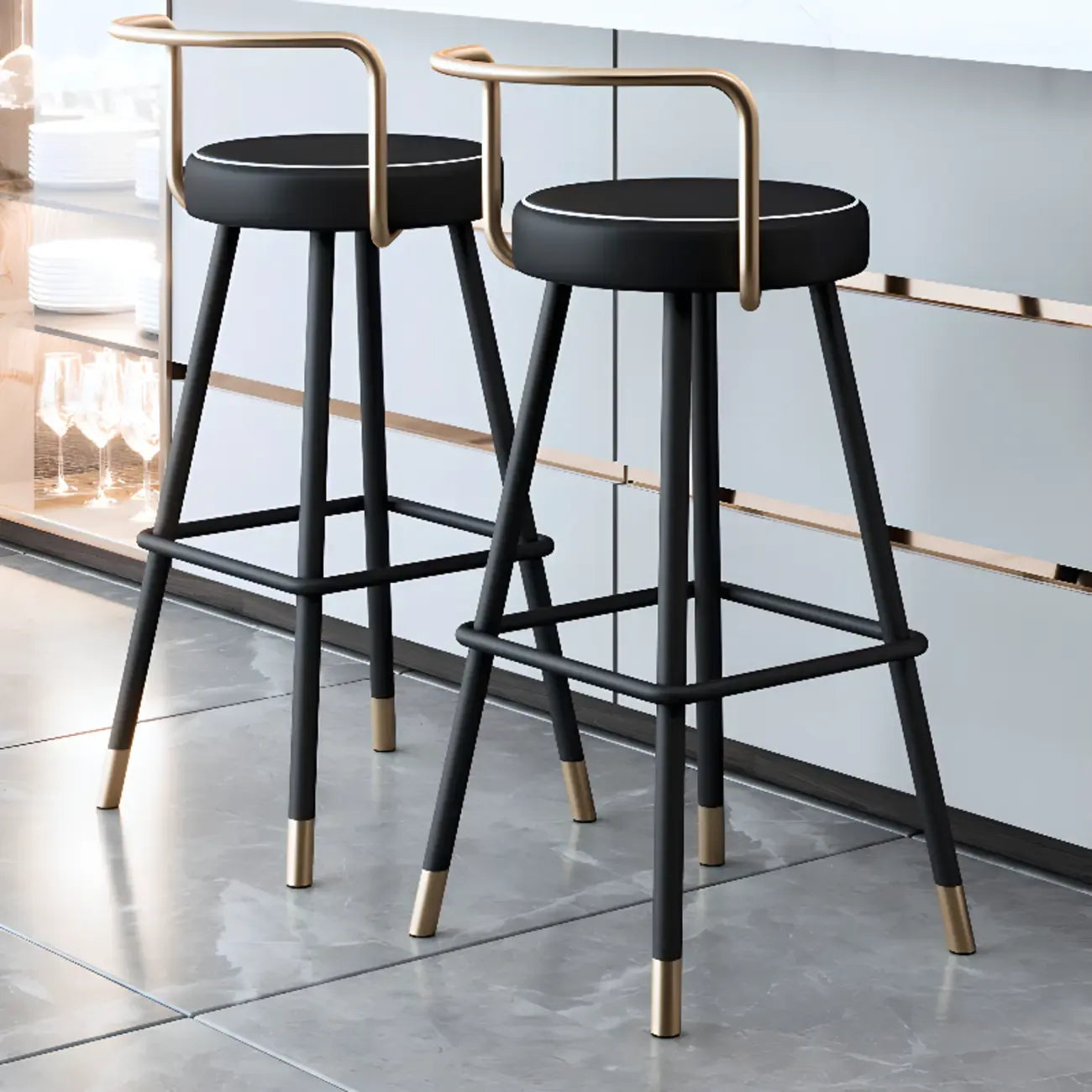 Minimalist Black Metal Upholstered Leather Bar Stool
