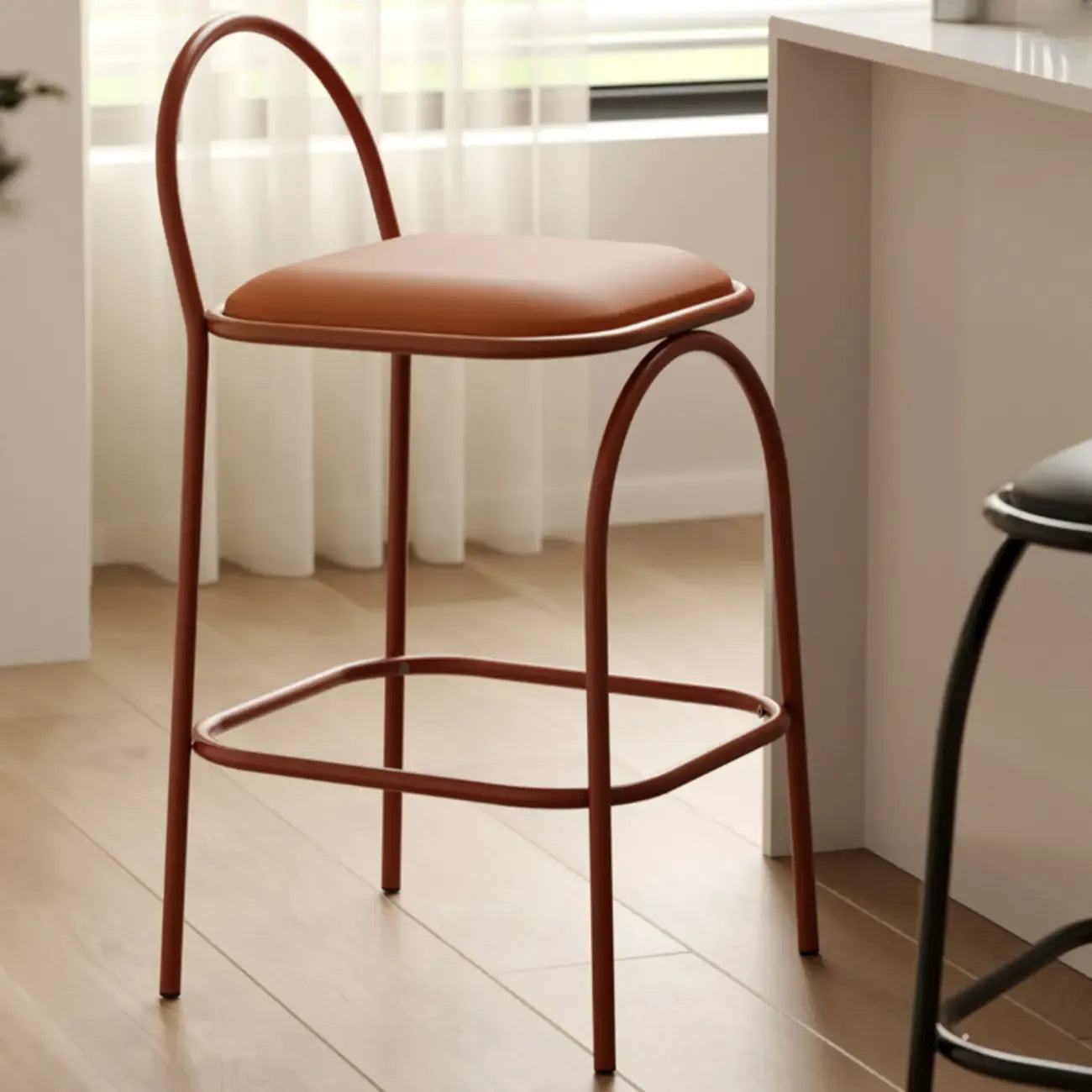 Minimalist Metal Frame Leather Counter Stools with Open Back