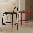 Minimalist Metal Frame Leather Counter Stools with Open Back