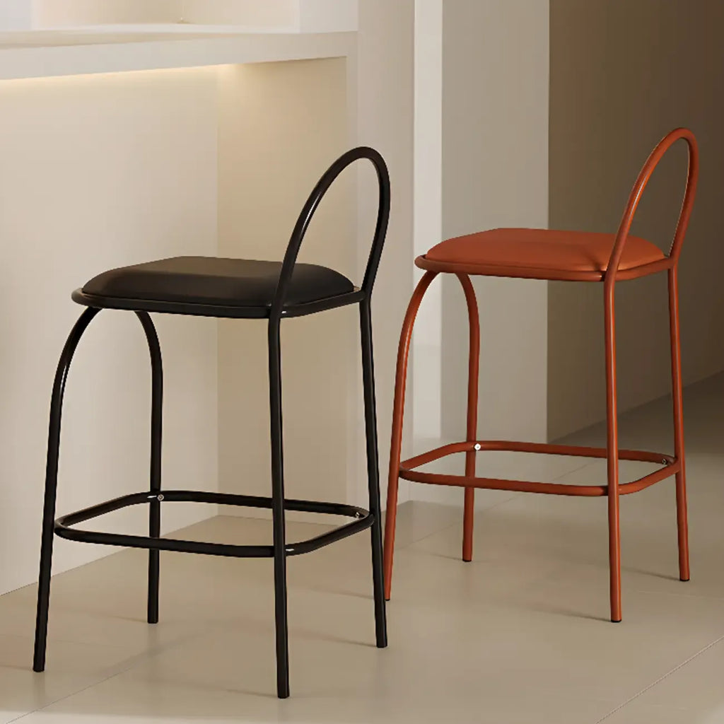 Minimalist Metal Frame Leather Counter Stools with Open Back