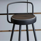 Minimalist Black Metal Upholstered Leather Bar Stool