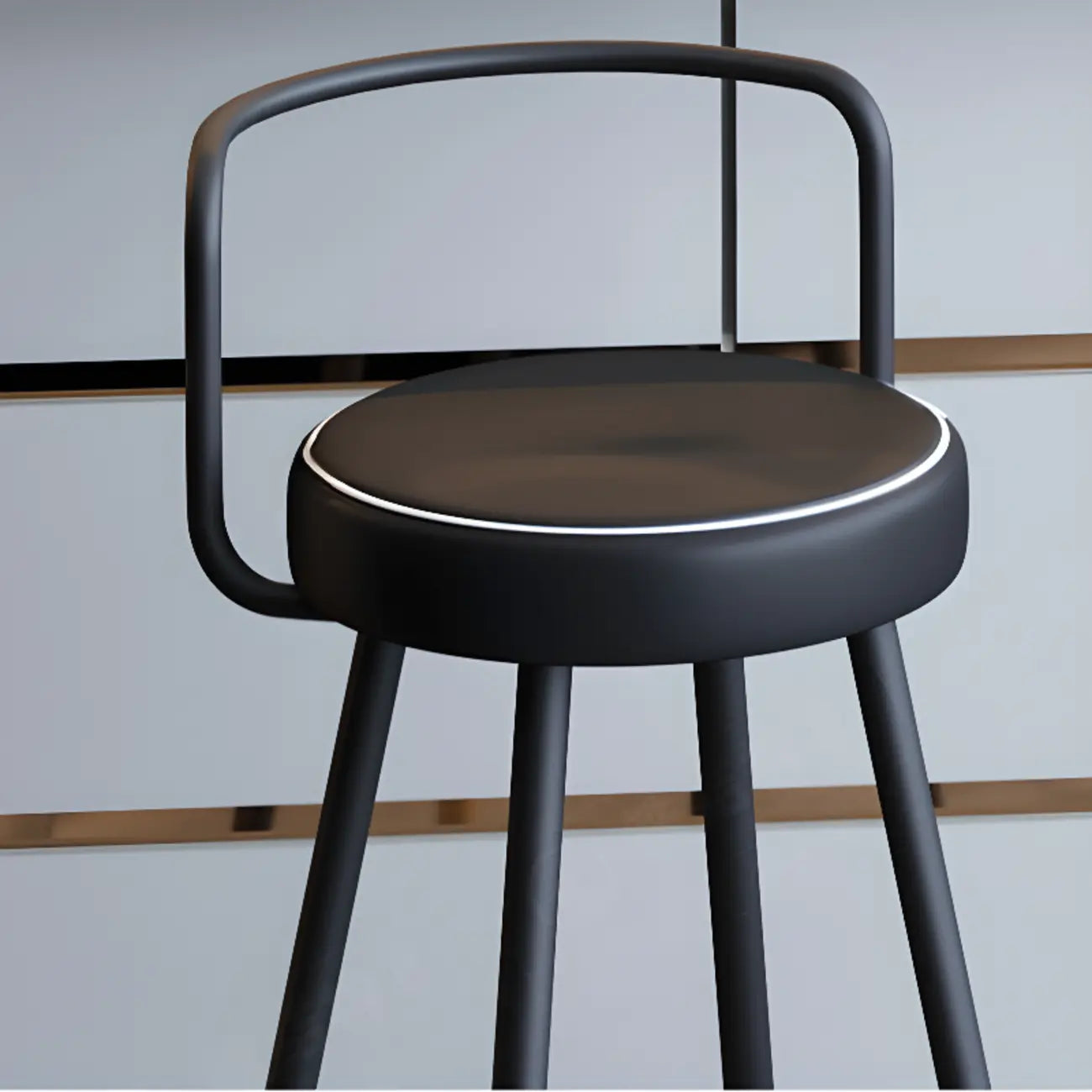 Minimalist Black Metal Upholstered Leather Bar Stool