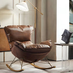 Brown Modern Upholstered Rocking Chair with Ottoman for Indoor