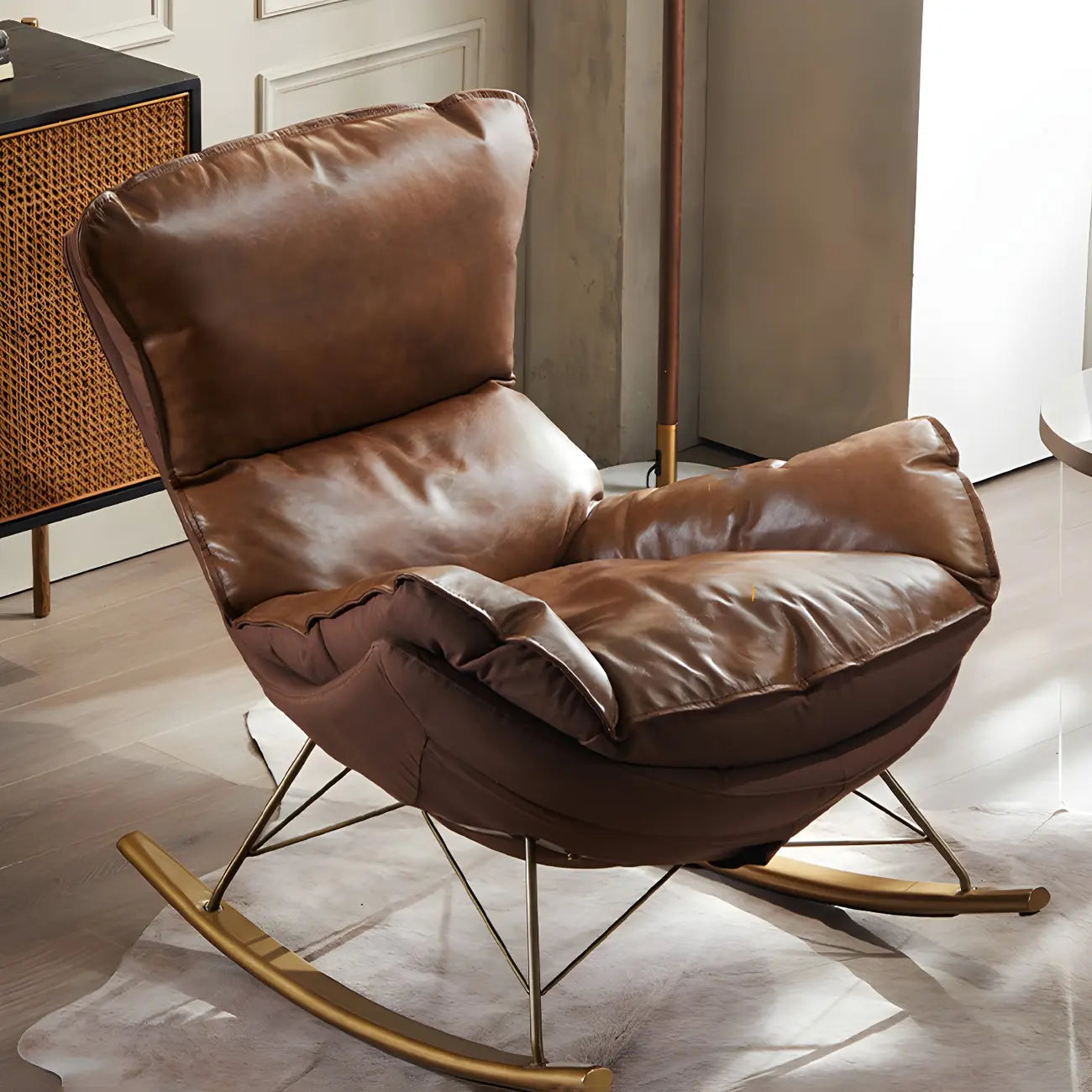 Brown Modern Upholstered Rocking Chair with Ottoman for Indoor