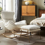 Brown Modern Upholstered Rocking Chair with Ottoman for Indoor