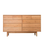 Elegant Cherry Wood Double Dresser with 5-Drawers for Bedroom
