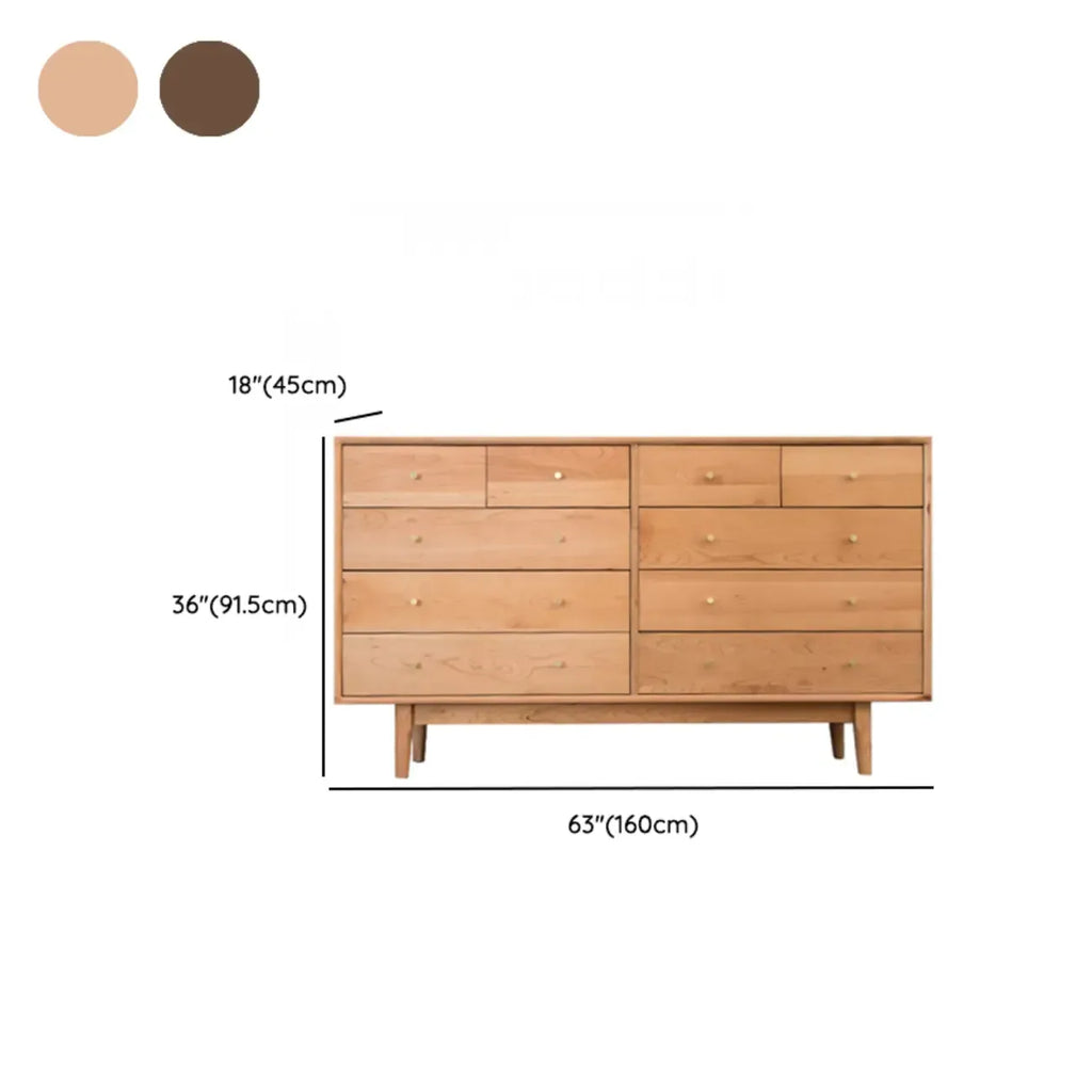 Elegant Cherry Wood Double Dresser with 5-Drawers for Bedroom