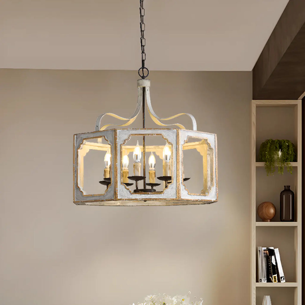 Vintage White Metal Pendant Light with Adjustable Height