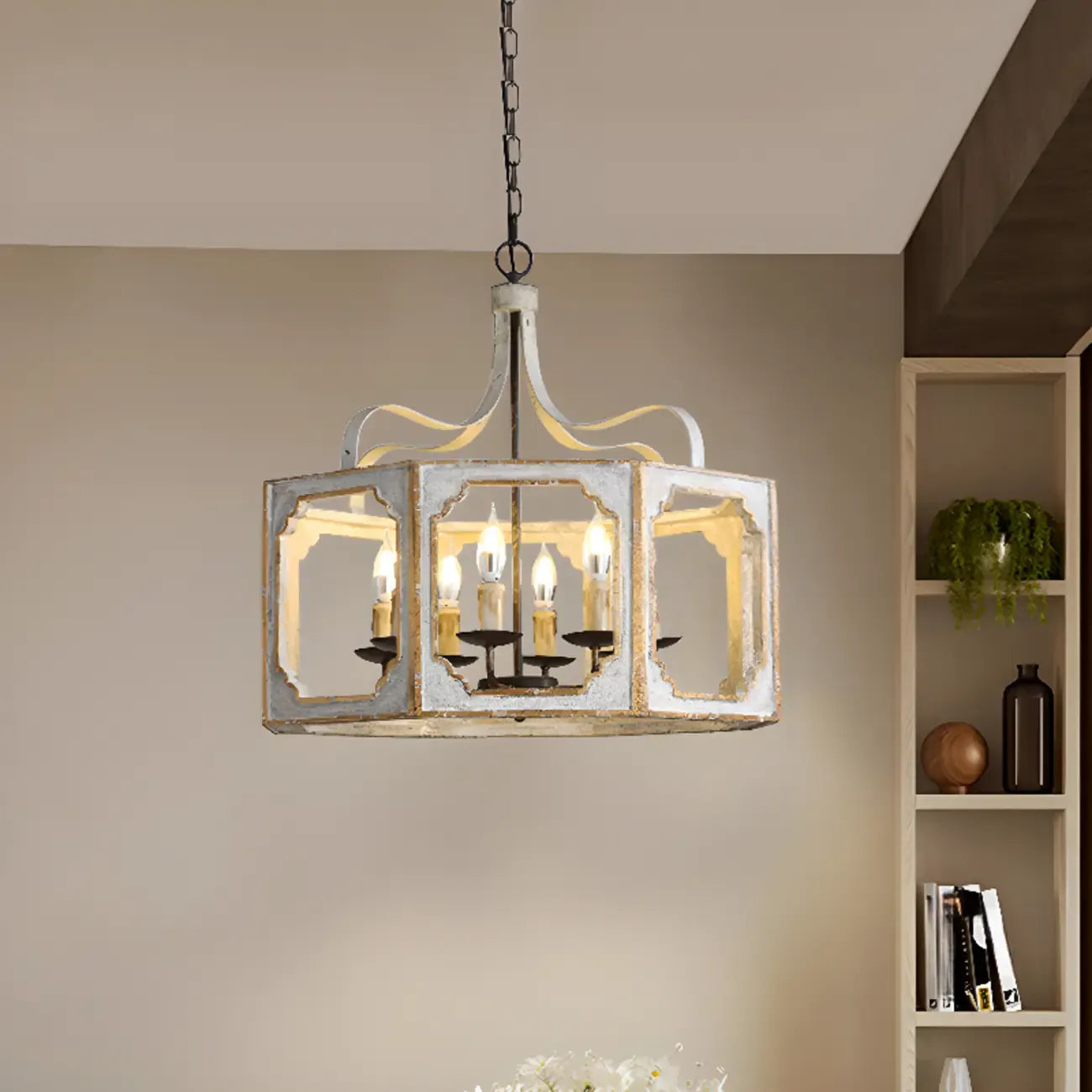 Vintage White Metal Pendant Light with Adjustable Height