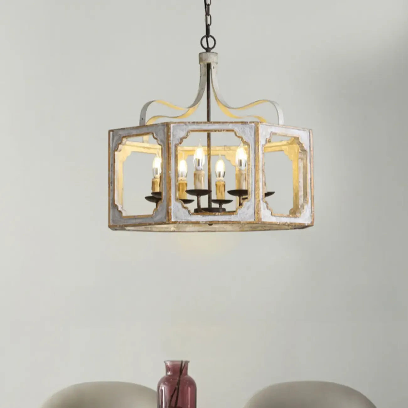 Vintage White Metal Pendant Light with Adjustable Height