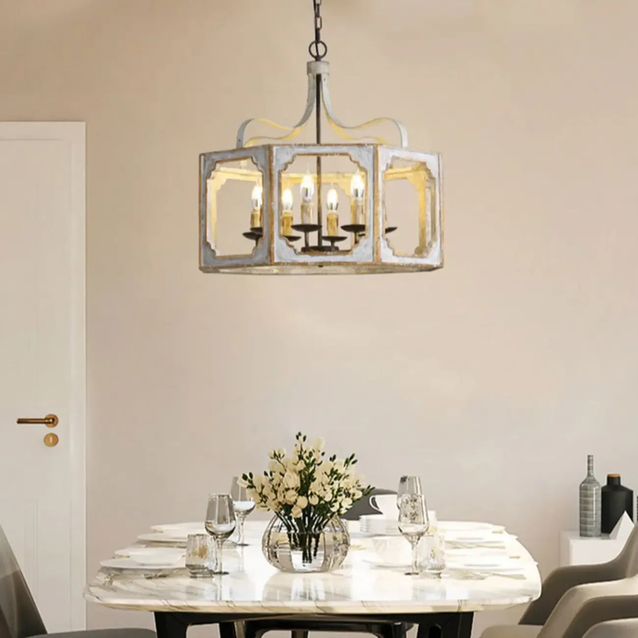 Vintage White Metal Pendant Light with Adjustable Height