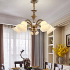 Classic Floral Brass Chandelier for Living Room with Beige Shade