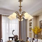 Classic Floral Brass Chandelier for Living Room with Beige Shade