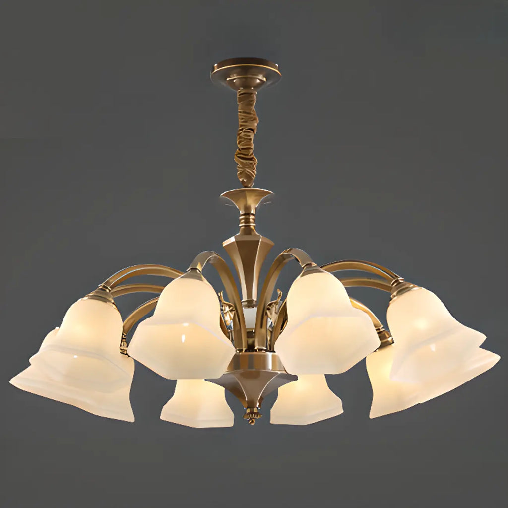 Classic Floral Brass Chandelier for Living Room with Beige Shade