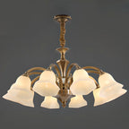 Classic Floral Brass Chandelier for Living Room with Beige Shade