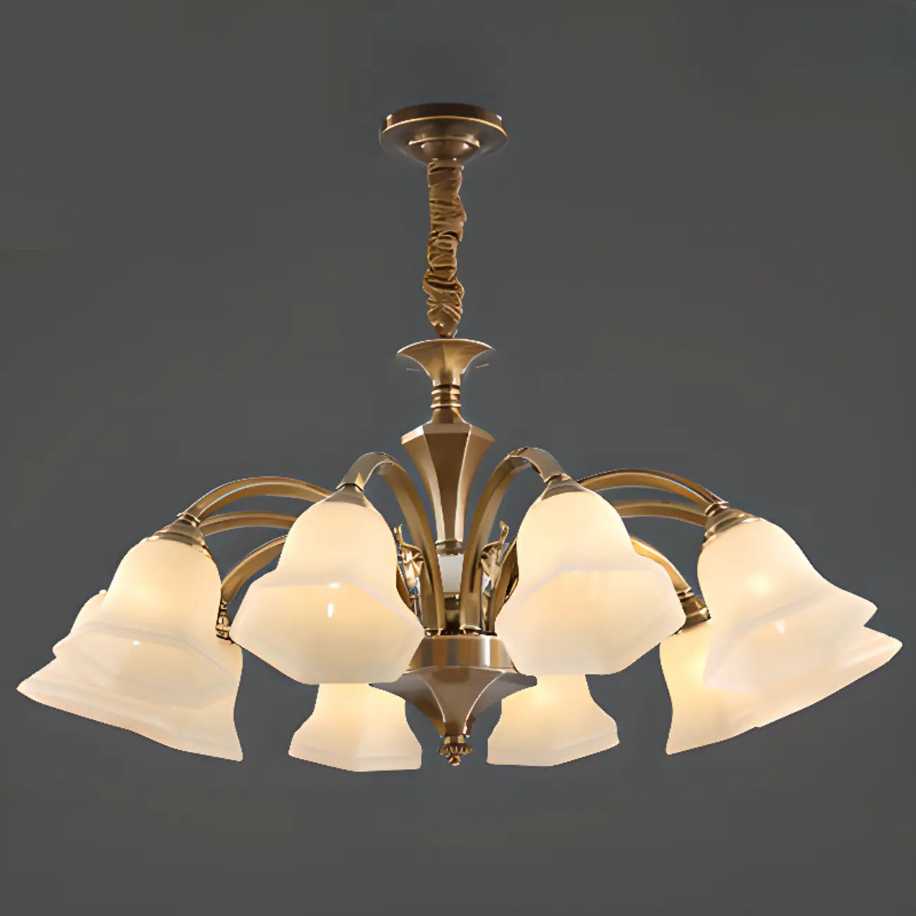 Classic Floral Brass Chandelier for Living Room with Beige Shade