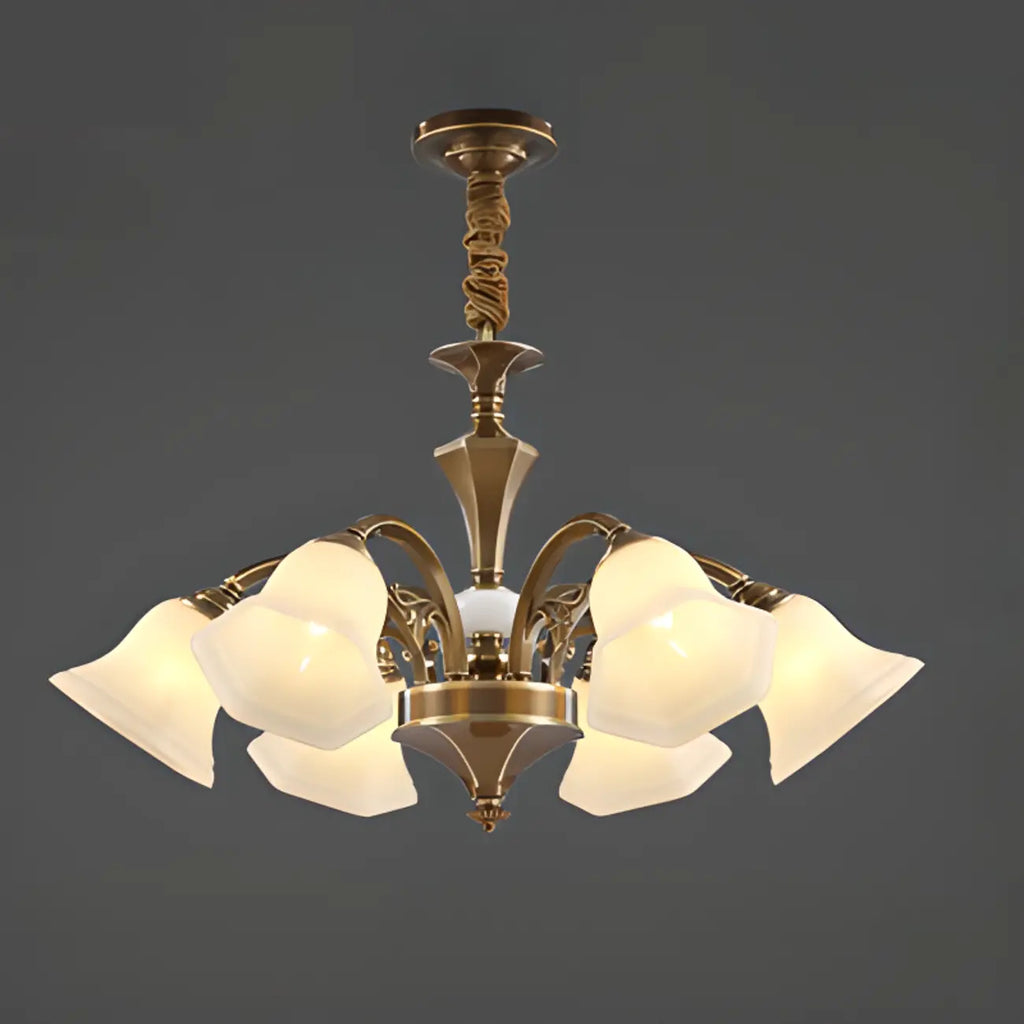 Classic Floral Brass Chandelier for Living Room with Beige Shade