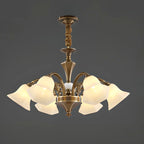 Classic Floral Brass Chandelier for Living Room with Beige Shade