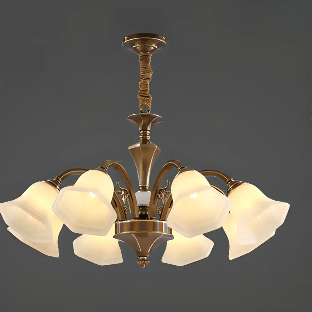 Classic Floral Brass Chandelier for Living Room with Beige Shade
