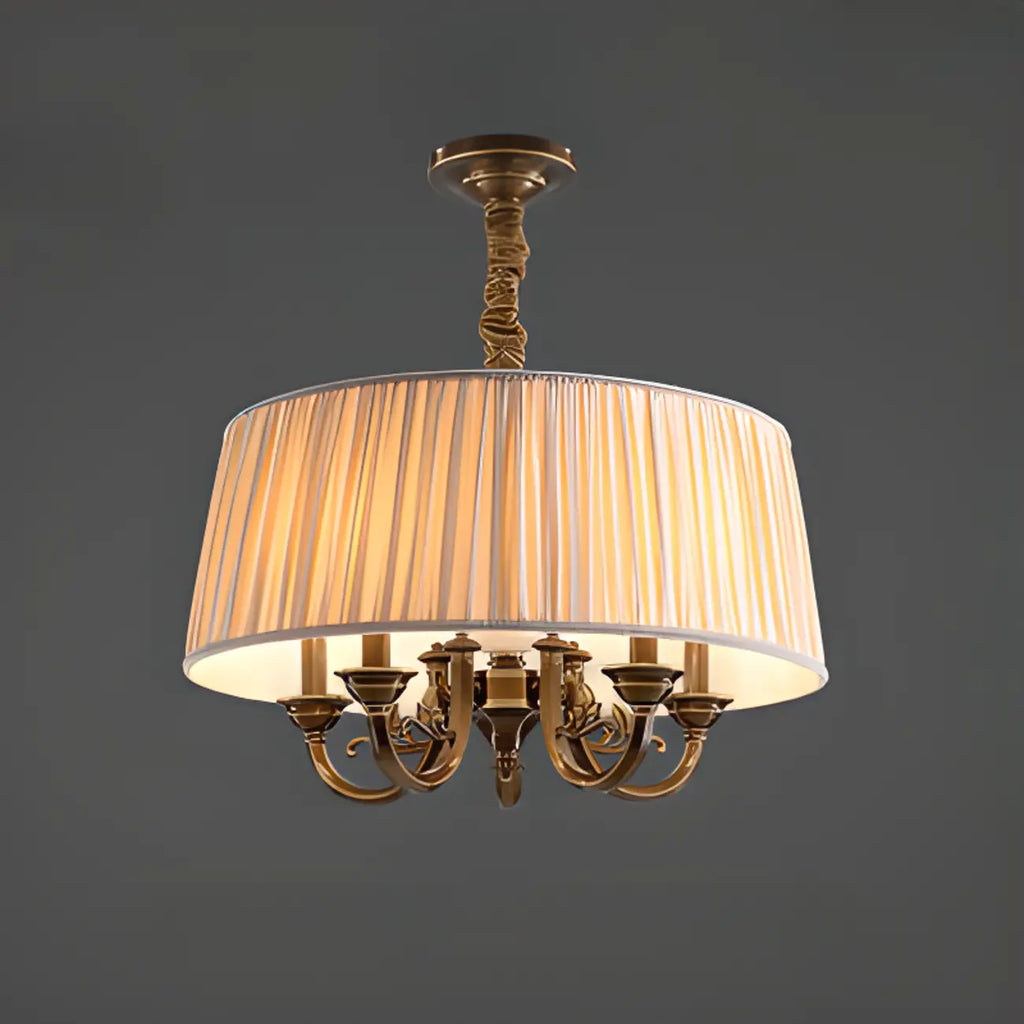 Classic Floral Brass Chandelier for Living Room with Beige Shade