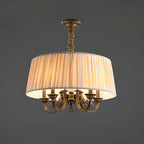 Classic Floral Brass Chandelier for Living Room with Beige Shade