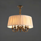 Classic Floral Brass Chandelier for Living Room with Beige Shade