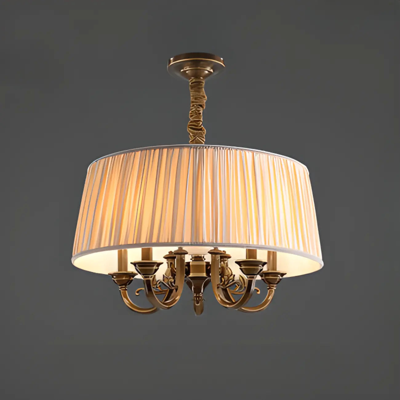 Classic Floral Brass Chandelier for Living Room with Beige Shade