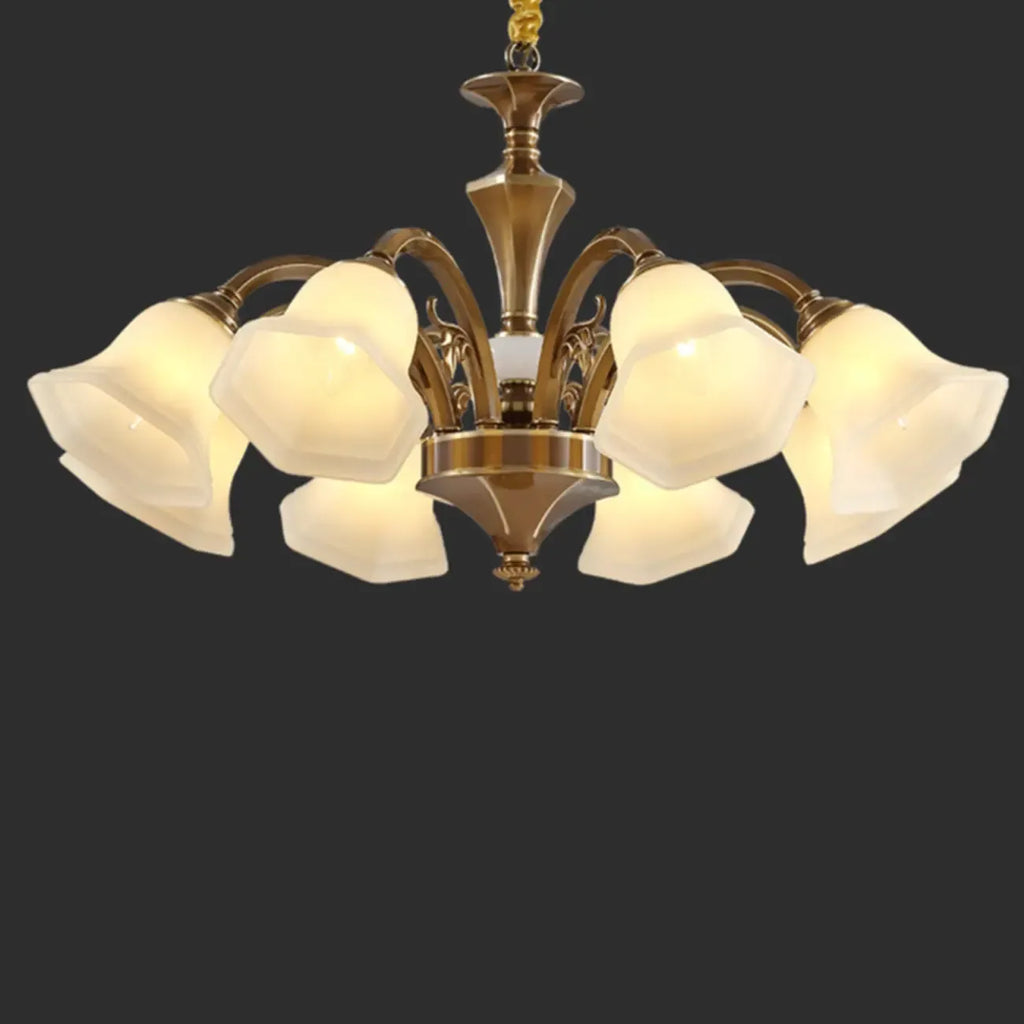 Classic Floral Brass Chandelier for Living Room with Beige Shade