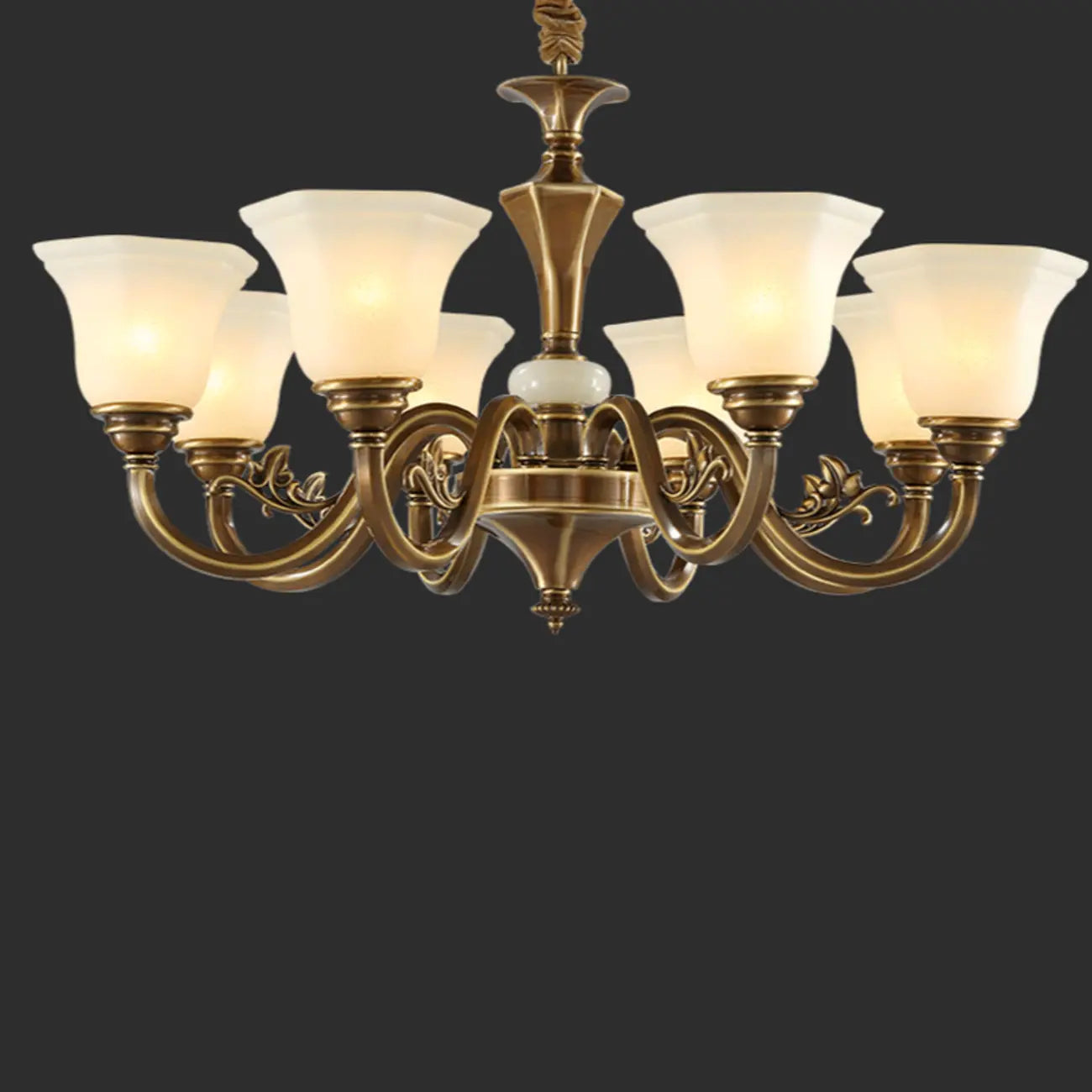 Classic Floral Brass Chandelier for Living Room with Beige Shade