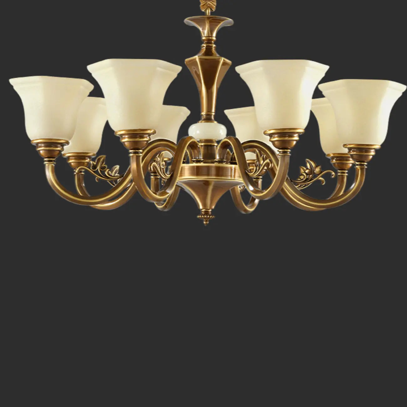 Classic Floral Brass Chandelier for Living Room with Beige Shade