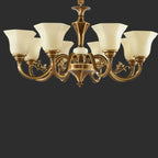 Classic Floral Brass Chandelier for Living Room with Beige Shade