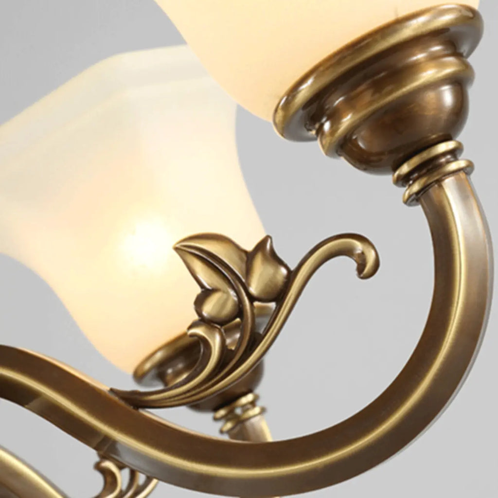 Classic Floral Brass Chandelier for Living Room with Beige Shade