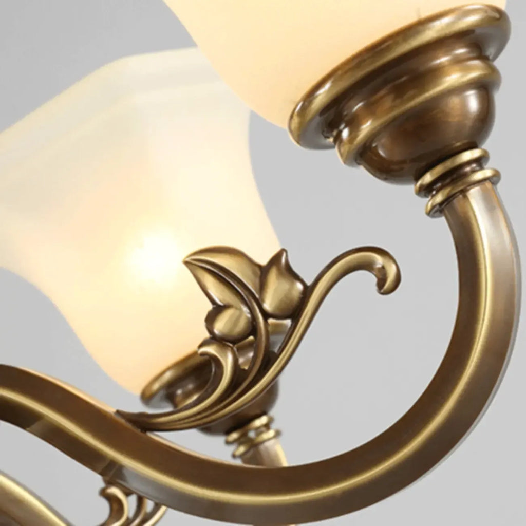 Classic Floral Brass Chandelier for Living Room with Beige Shade