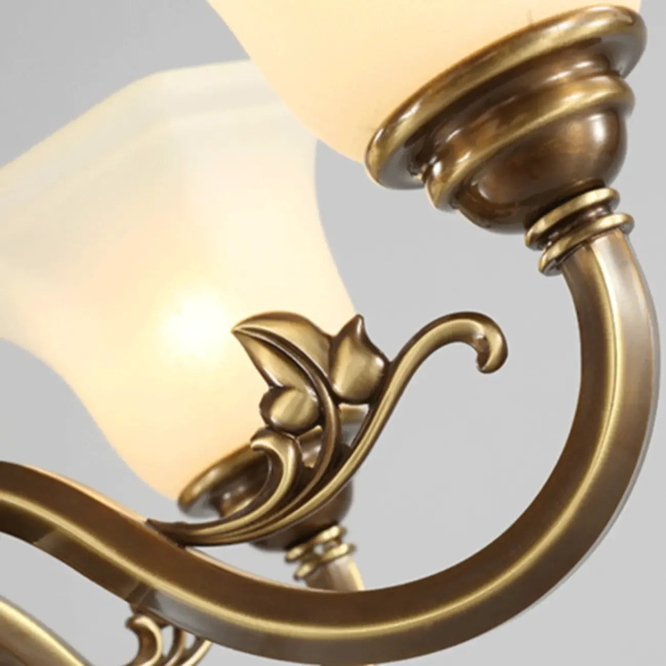 Classic Floral Brass Chandelier for Living Room with Beige Shade