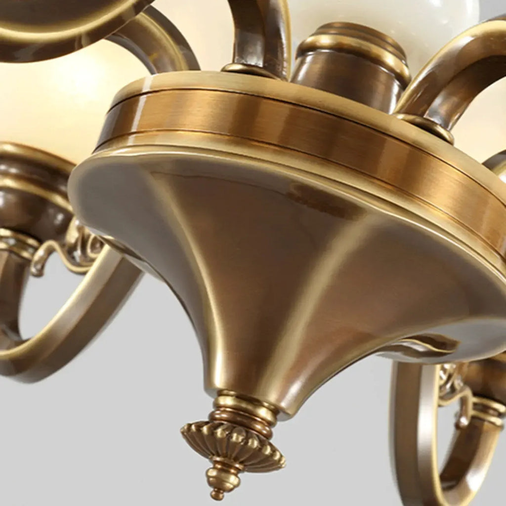 Classic Floral Brass Chandelier for Living Room with Beige Shade