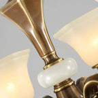 Classic Floral Brass Chandelier for Living Room with Beige Shade