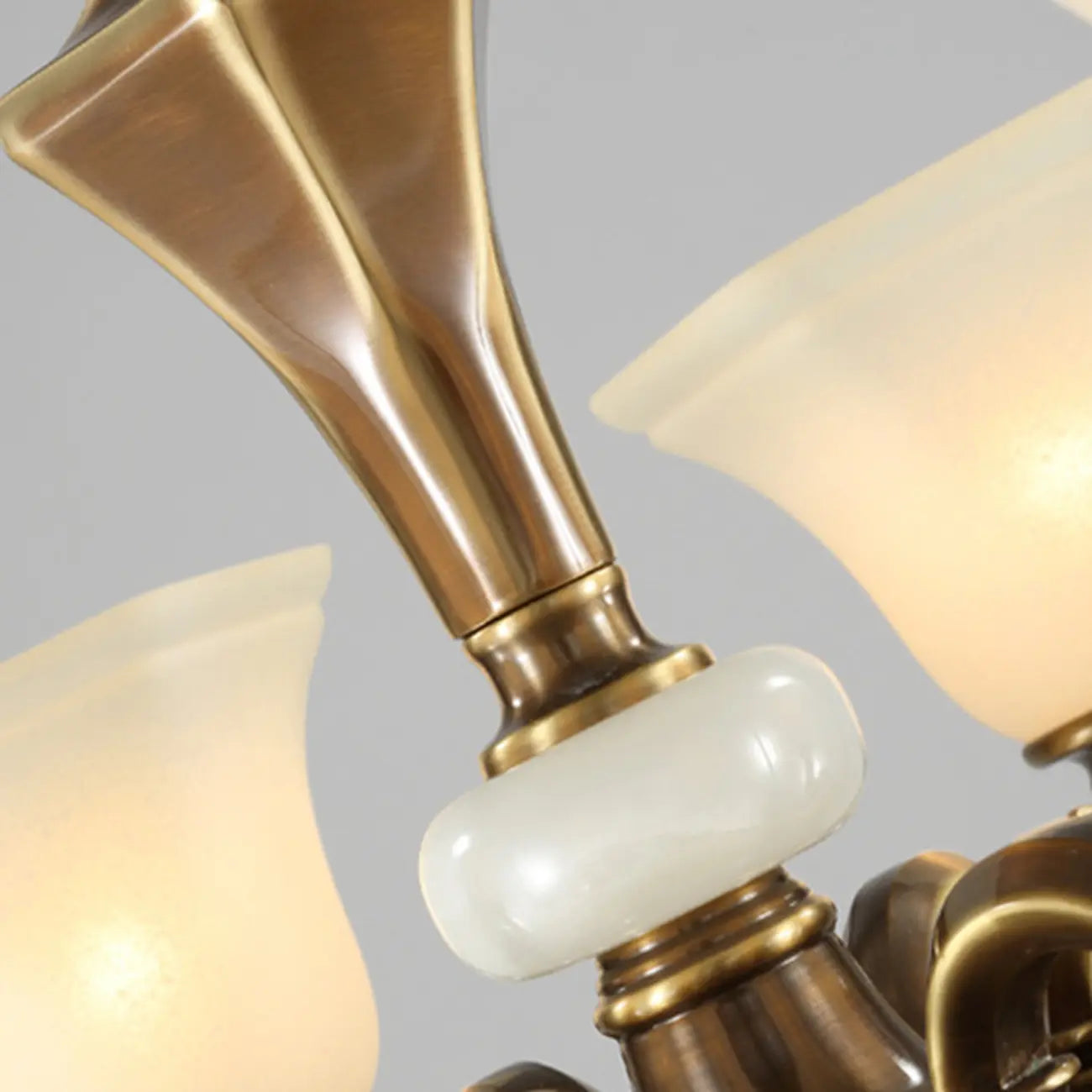 Classic Floral Brass Chandelier for Living Room with Beige Shade