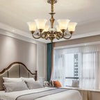 Classic Floral Brass Chandelier for Living Room with Beige Shade