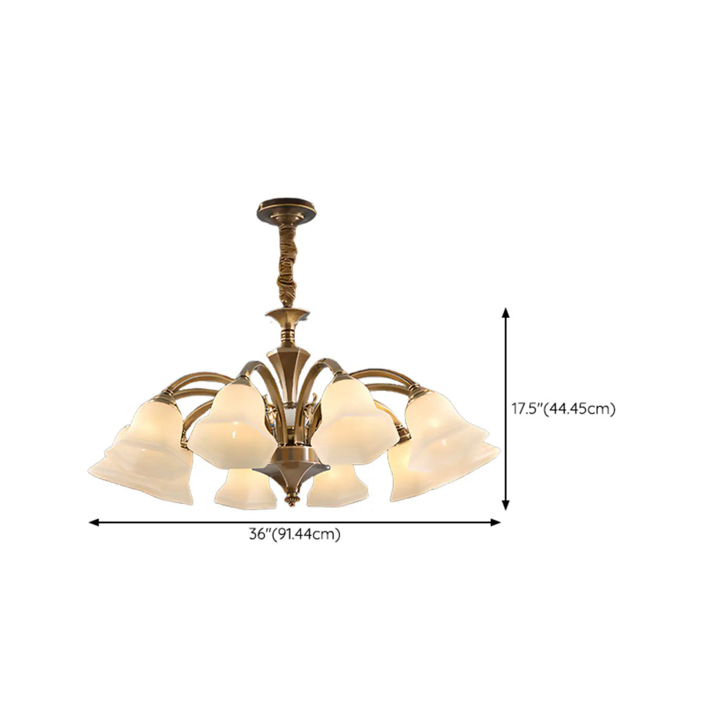 Classic Floral Brass Chandelier for Living Room with Beige Shade