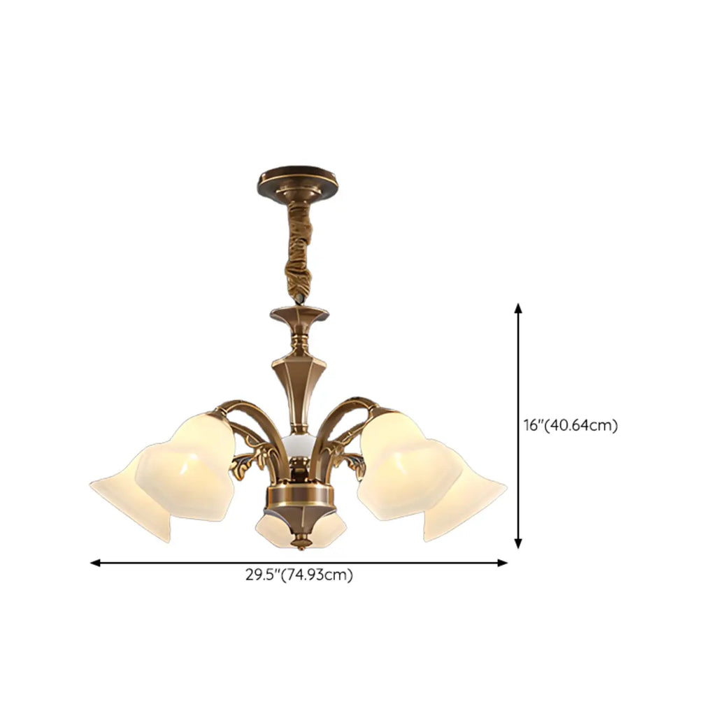 Classic Floral Brass Chandelier for Living Room with Beige Shade