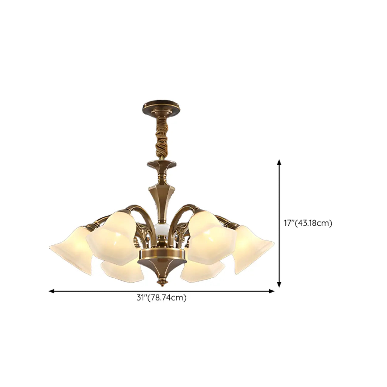 Classic Floral Brass Chandelier for Living Room with Beige Shade
