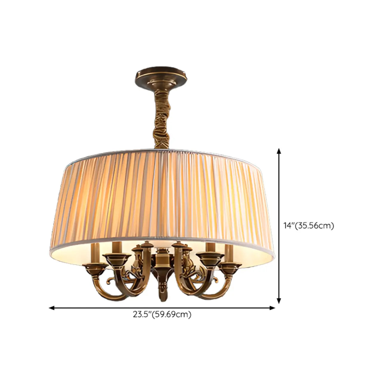 Classic Floral Brass Chandelier for Living Room with Beige Shade