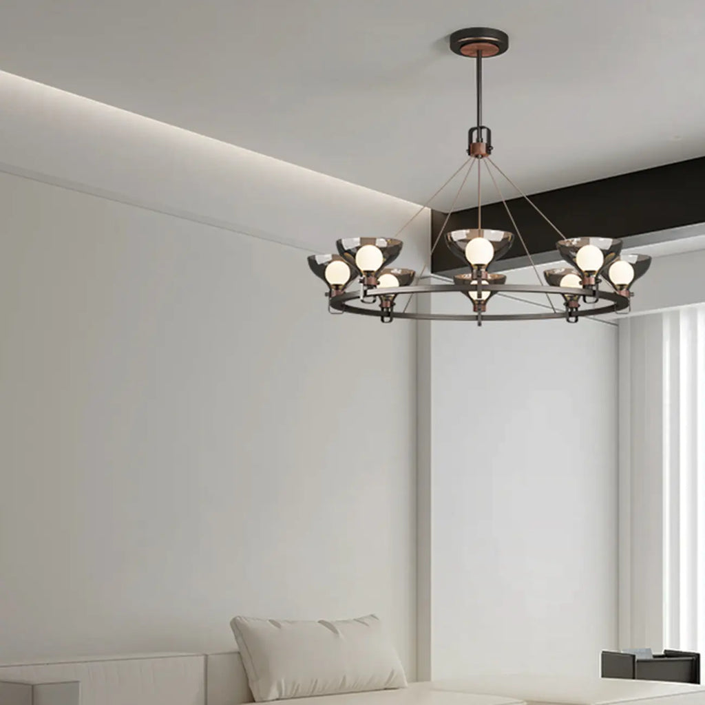 Black Industrial Metal Chandelier with Gray Glass Shade