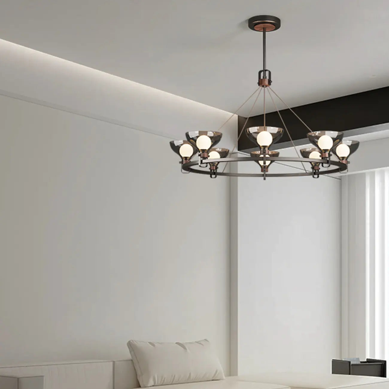 Black Industrial Metal Chandelier with Gray Glass Shade