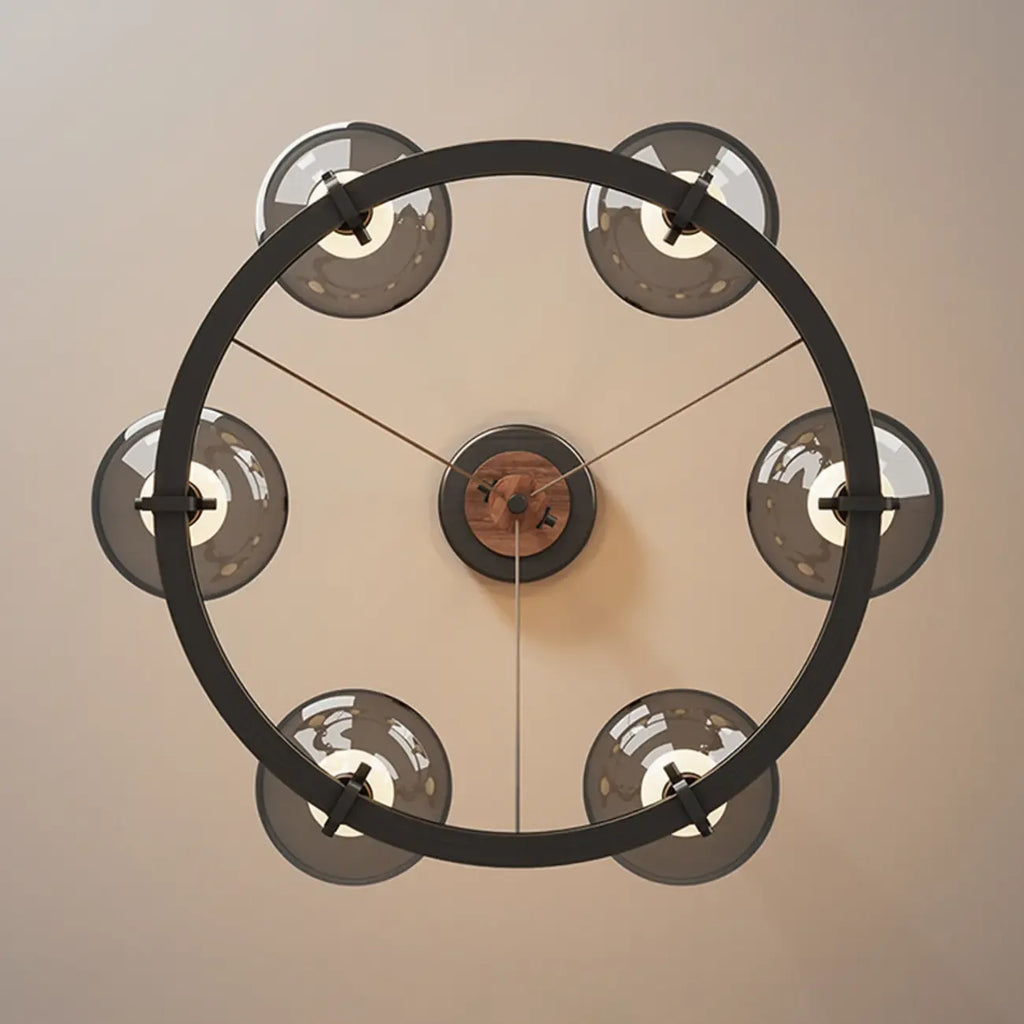 Black Industrial Metal Chandelier with Gray Glass Shade