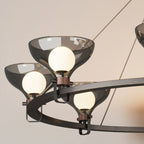 Black Industrial Metal Chandelier with Gray Glass Shade