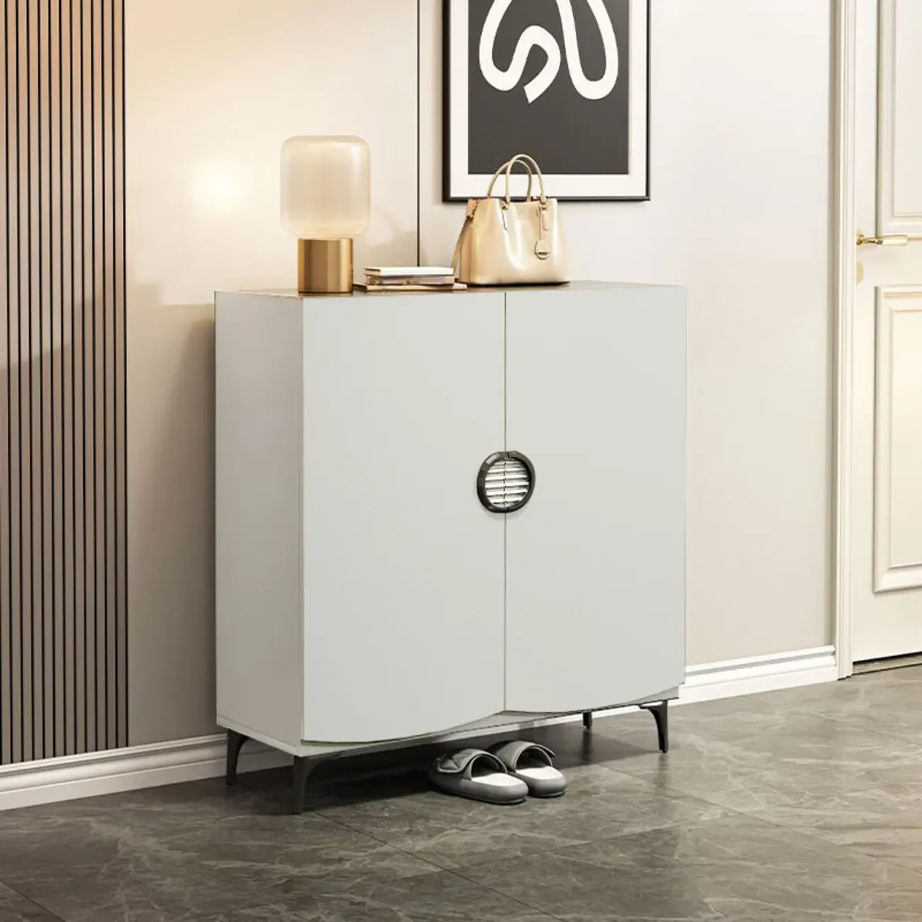 Dark Gray Wood Hallway Shoe Storage Cabinet