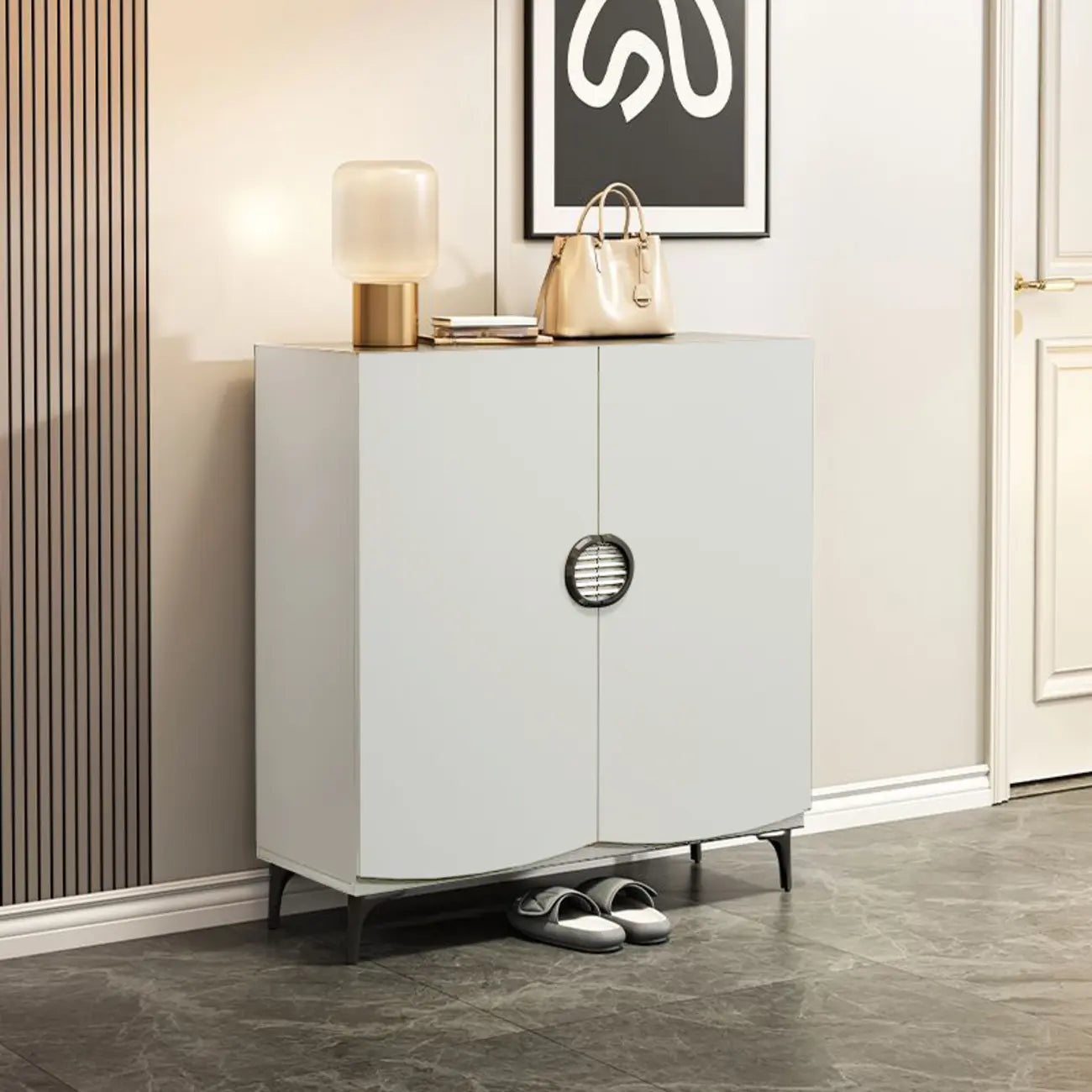 Dark Gray Wood Hallway Shoe Storage Cabinet