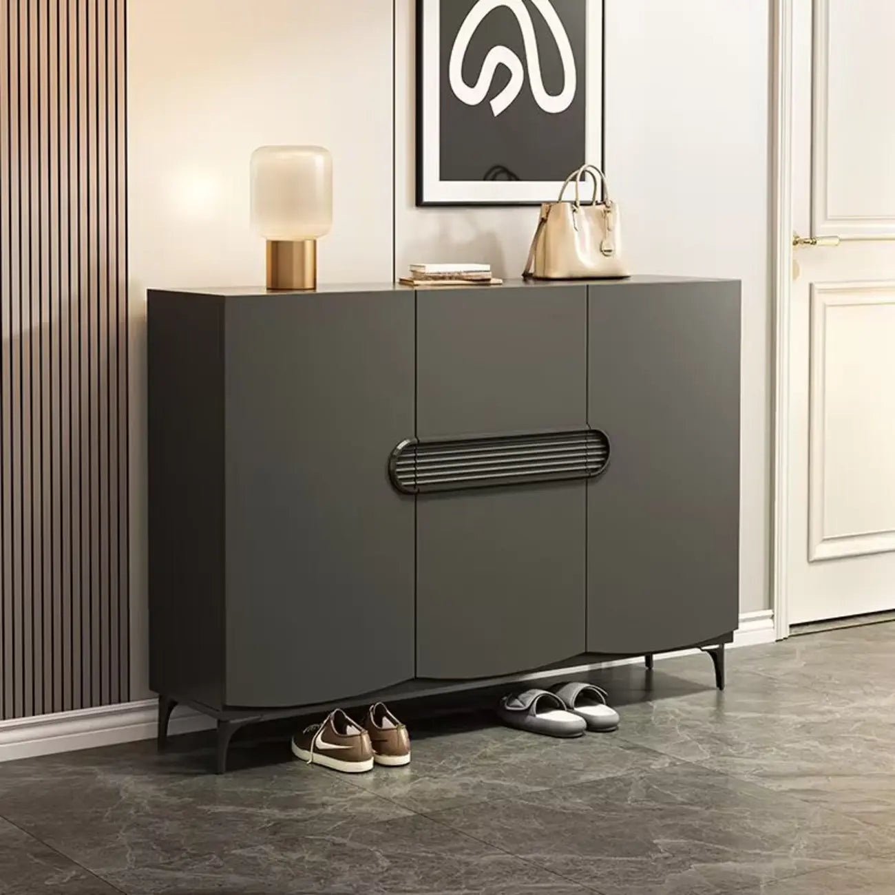 Dark Gray Wood Hallway Shoe Storage Cabinet