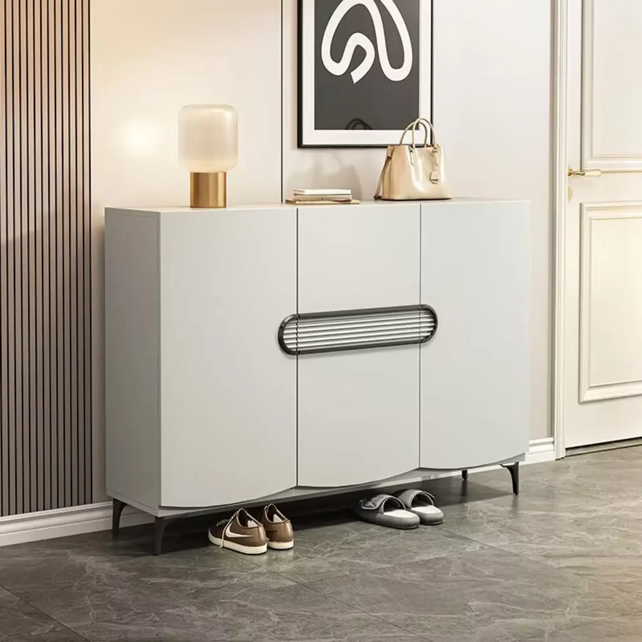 Dark Gray Wood Hallway Shoe Storage Cabinet
